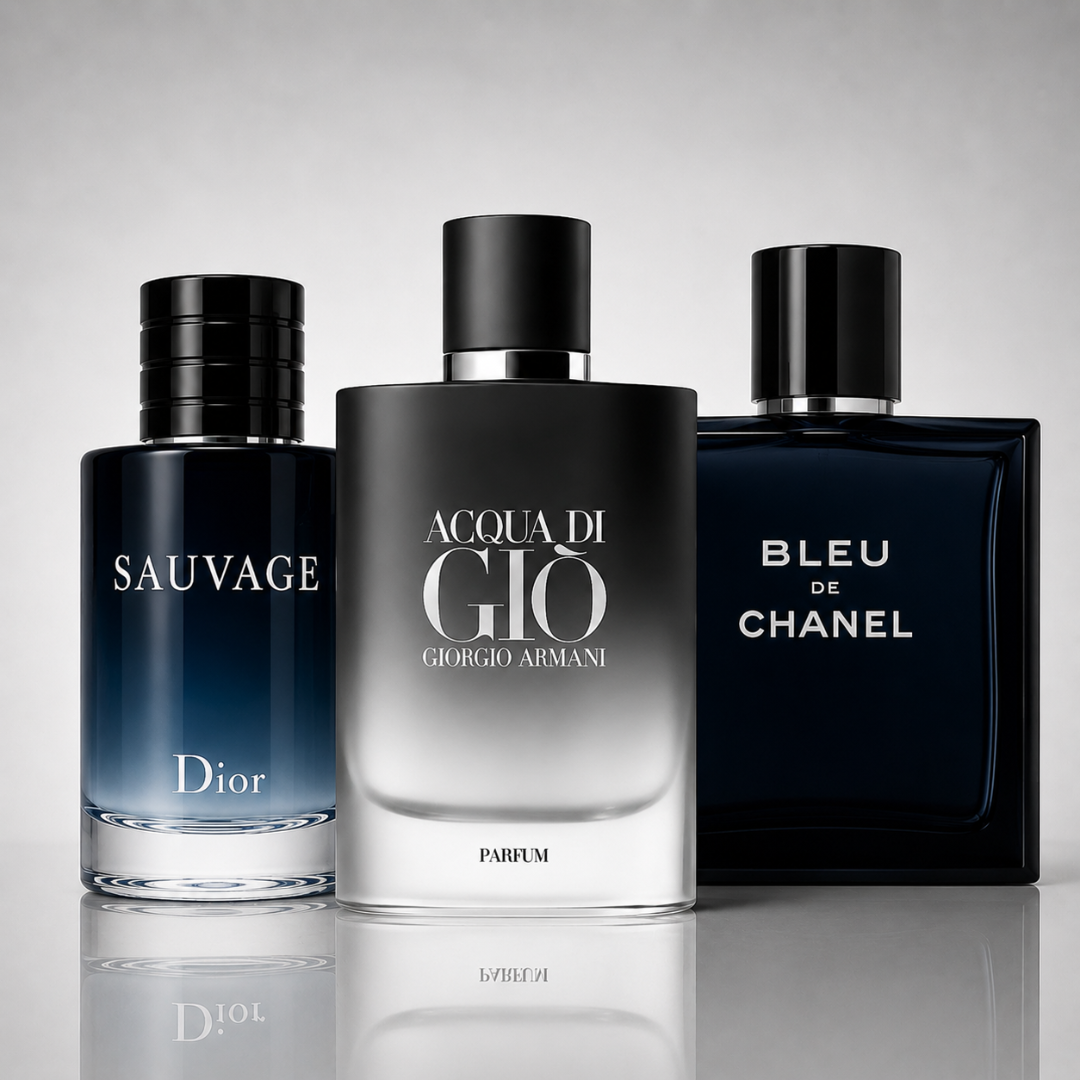 Combo aus 3 Herrenparfums – Dior Sauvage, Bleu de Chanel und Acqua di Giò Armani