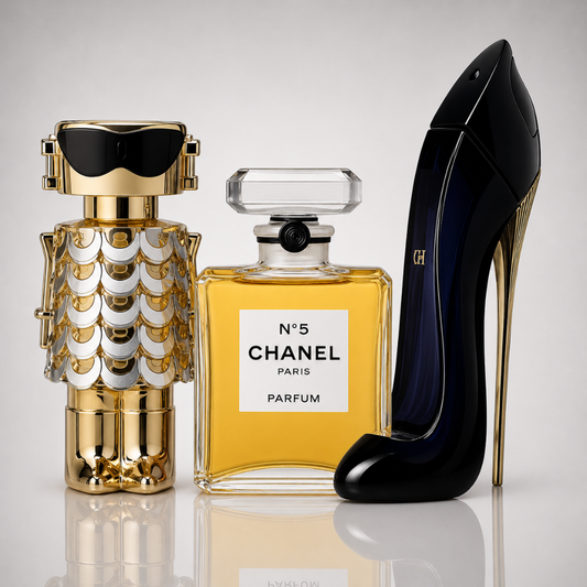 Combo aus 3 Damenparfums – Good Girl von Carolina Herrera, Nº5 von Chanel und Fame von Paco Rabanne