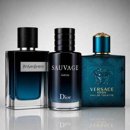 Combo aus 3 Herrenparfums – Y von Yves Saint Laurent, Sauvage von Dior und Versace Eros